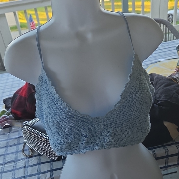 Tops - Light Blue Crochet Bralette Top